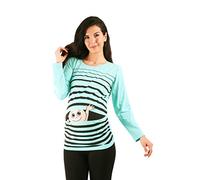 M.M.C. Bonjour bébé - vêtement de maternité Mignon et Rigolo | T-Shirt de maternité avec Motif pour la Grossesse | T-Shirt de Grossesse - à Manches Longues (Menthe, Large)