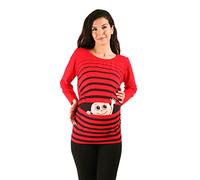 M.M.C. Bonjour bébé - vêtement de maternité Mignon et Rigolo | T-Shirt de maternité avec Motif pour la Grossesse | T-Shirt de Grossesse - à Manches Longues (Rouge, Large)