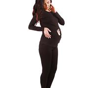 M.M.C. Empreinte de Pied bébé avec cœur- vêtement de maternité Mignon et Rigolo | T-Shirt de maternité avec Motif pour la Grossesse | T-Shirt de Grossesse - à Manches Longues (Noir, Large)