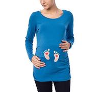 M.M.C. Empreinte de Pied bébé avec cœur- vêtement de maternité Mignon et Rigolo | T-Shirt de maternité avec Motif pour la Grossesse | T-Shirt de Grossesse - à Manches Longues (Bleu Marine, Small)