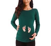 M.M.C. Empreinte de Pied bébé avec cœur- vêtement de maternité Mignon et Rigolo | T-Shirt de maternité avec Motif pour la Grossesse | T-Shirt de Grossesse - à Manches Longues (Vert foncé, Small)