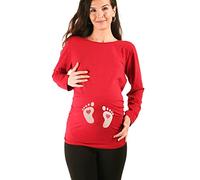 M.M.C. Empreinte de Pied bébé avec cœur- vêtement de maternité Mignon et Rigolo | T-Shirt de maternité avec Motif pour la Grossesse | T-Shirt de Grossesse - à Manches Longues (Bordeaux, Small)