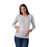 M.M.C. Empreinte de Pied bébé avec cœur- vêtement de maternité Mignon et Rigolo | T-Shirt de maternité avec Motif pour la Grossesse | T-Shirt de Grossesse - à Manches Longues