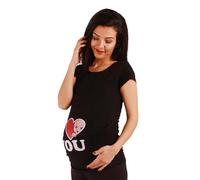 M.M.C. I Love You - vêtement de maternité Mignon et Rigolo | T-Shirt de maternité à Motif pour la Grossesse | T-Shirt de Grossesse, à Manches Courtes (Noir, Medium)