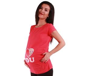 M.M.C. I Love You - vêtement de maternité Mignon et Rigolo | T-Shirt de maternité à Motif pour la Grossesse | T-Shirt de Grossesse, à Manches Courtes (Corail, Large)
