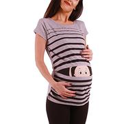 M.M.C. Vêtement de maternité Mignon et Rigolo avec de Motifs de bébé Qui Regarde Humour Haut Femme, à Manches Courtes (Gris, X-Large)