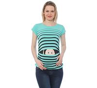 M.M.C. Vêtement de maternité Mignon et Rigolo avec de Motifs de bébé Qui Regarde Humour Haut Femme, à Manches Courtes (Turquoise, Medium)