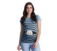 M.M.C. Vêtement de maternité Mignon et Rigolo avec de Motifs de bébé Qui Regarde Humour Haut Femme, à Manches Courtes (Bleu pâle, X-Large)