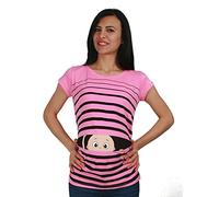 M.M.C. Vêtement de maternité Mignon et Rigolo avec de Motifs de bébé Qui Regarde Humour Haut Femme, à Manches Courtes (Rose, X-Large)