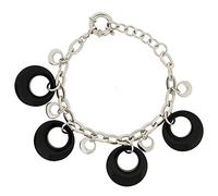 M & M Jewelry MA-202018 Bracelet pour Femme en Argent 925 rhodié et Onyx Noir Taille Ronde 19 cm, Bijou 19 Centimeters, Argent Sterling, Onyx