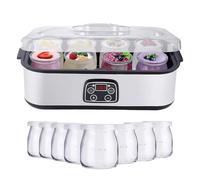 M machine à yaourt électrique avec 8 pots en verre, 1400ML machine à yaourt automatique avec affichage LED, température et minuterie réglables, pour yaourt maison/natto/vin de riz/fermentation