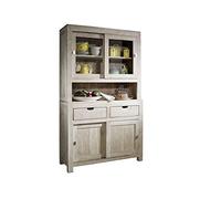 MASSIVMOEBEL24.DE Buffet avec vitrine - Bois Massif d'acacia Blanchi - Nature White #64