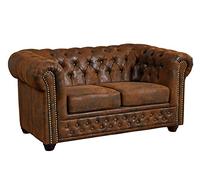 M MASSIVMOEBEL24 KOLONIALMOEBEL24.DE Canapé (Brun Café) - Chesterfield