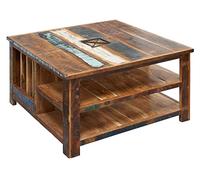 Table basse carrée 90x90cm - Bois massif recyclé multicolore laqué - Inspiration Ethnique - NATURE OF SPIRIT #105