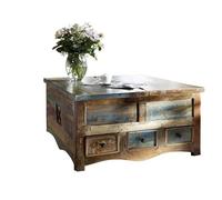 M MASSIVMOEBEL24 KOLONIALMOEBEL24.DE Table Basse Coffre 100x100cm - Bois Massif recyclé Multicolore laqué - Inspiration Ethnique - Nature of Spirit #62