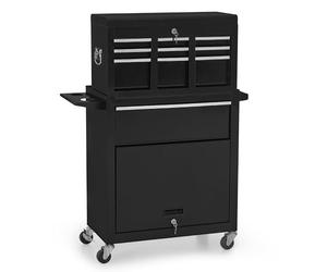 M MCombo 2 en 1 Chariot d'atelier incluant Coffre avec 6 Compartiments, 1 Armoire et 6 Crochets, Chariot d'atelier Vide sans Outils, Chariot Roulant pour Atelier, 33x81x108 cm, 0097 (Noir-Argent)