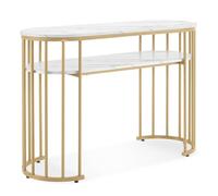 M MCombo 2482 Bureau de coiffeuse sans miroir marbré blanc doré - Table de manucure en bois et métal - Table d'ordinateur moderne - 45 x 114 x 78 cm