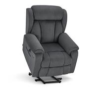 M MCombo 7558 Fauteuil TV électrique à 4 moteurs avec aide au lever et appui-tête électrique lombaire et appui-tête 165° Zero Gravity avec aide au levement, massage et chauffage (tissu, gris foncé)