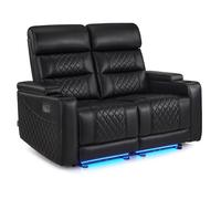 M MCombo 7705 Canapé 2 places, avec fonction sommeil, relaxation 2 places avec appuie-tête réglable, 2 fauteuils cinéma avec ports USB et Type-C, rangement des accoudoirs et éclairage LED, noir