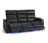M MCombo 7705 Fauteuil TV électrique réglable 3 places, fauteuil de cinéma zéro gravité avec LED, appuie-tête réglable, canapé 3 places avec fonction sommeil, coussin d'assise en mousse 35D (noir)