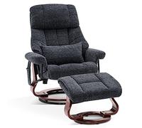M MCombo 9066 Fauteuil Relax avec Pouf, pivotant,avec Fonction Chaise Longue, avec Coussin et Poche latérale, sans Fonction Massage, Tissu, Gris foncé