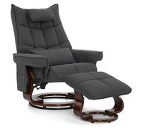 M MCombo 9076 Fauteuil de relaxation avec tabouret, pivotant et fonction allongée, fauteuil TV, moderne, pour salon, avec coussin et poche latérale, tissu en microfibre, gris foncé