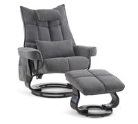 M MCombo 9076 Fauteuil relax moderne avec pouf, pivotant et avec fonction chaise longue, Tissu Gris