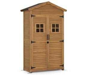 M MCombo Armoire de Jardin Abri de Jardin en Bois résistant aux intempéries, Armoire à Outils Outdoor, Remise à Outils avec 2 étagères Mobiles, 57×109×180 cm, 1152 (Nature)