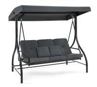 M MCombo Balancelle hollywoodienne avec Fonction de Couchage, balancelle de Jardin 3 Places résistante aux intempéries, Banc de balancelle d'extérieur avec Toit réglable, 4088 (Gris foncé)