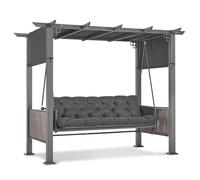 M MCombo balançoire Hollywood 3 Places avec Fonction lit et pavillon de Jardin, balancelle avec auvent rétractable, Coussin d'assise Extra épais de 8 cm et Crochets Silencieux 4067 (Gris)
