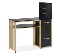 M MCombo Bureau avec 3 tiroirs, Table à Ongles, en Bois, Structure en métal, Table de manucure, sans Miroir, Moderne, avec étagère, pour Le Salon, 43 x 108 x 125 cm, 2420 (Noir)