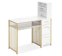 M MCombo Bureau avec 3 tiroirs, Table à Ongles, en Bois, Structure en métal, Table de manucure, sans Miroir, Moderne, avec étagère, pour Le Salon, 43 x 108 x 125 cm, 2420 (Blanc)