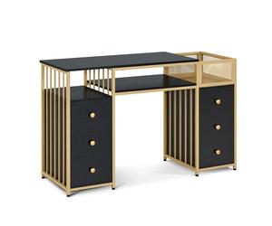 M MCombo Bureau avec 6 tiroirs, Table à Clous en Bois, Structure en métal, Table de manucure, Coiffeuse sans Miroir Moderne, Table d'ordinateur avec étagères Salon, 2425