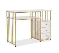 M MCombo Bureau avec tiroirs, Coiffeuse sans Miroir marbre-Blanc-Or, Table à Ongles en Bois avec Structure métallique, Table d'ordinateur de Salon Moderne, 109 x 45,5 x 81cm, 2407