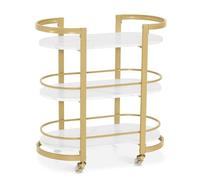 M MCombo Chariot de Service à roulettes, Chariot de Cuisine Chariot de Bar Structure métallique Blanc-doré, Chariot Moderne Polyvalent à 3 Niveaux, pour Salon Bureau, 40x75,5x80cm, 0034