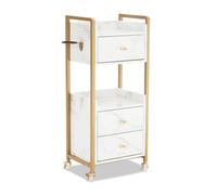 M MCombo Chariot de Service Avec Roulettes & 3 Tiroirs, de Coiffure Blanc-doré, de Travail Moderne pour Salle de Bain Salon, 0022