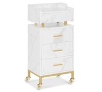 M MCombo Chariot de Service avec roulettes & 4 tiroirs, Chariot de Coiffure Blanc, Chariot de Salon avec étagère, Chariot de Travail Moderne pour Salle de Bain Salon, 30x40x86,5 cm, 0062