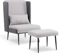 M MCombo Fauteuil à oreilles avec pouf, Fauteuil rembourré Relax pour salon, Fauteuil de lecture , Fauteuil TV avec dossier à ailettes, Fauteuil lounge 4707(Gris)