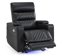 M MCombo Fauteuil de télévision électrique réglable, Fauteuil à zéro gravité avec Espace de Rangement dans Les accoudoirs & LED, Appui-tête réglable, Coussin en Mousse 35D 7759 (1 Place)