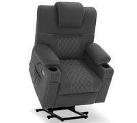 M MCombo Fauteuil de Télévision Releveur Électrique, Relax Avec Chaise Longue, Massage et Chaleur, 2 Moteurs, Microfibre, 7565 (Gris Foncé-Blanc)