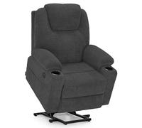 M MCombo Fauteuil Relax avec Aide à la levée électrique, Fauteuil Relax avec Fonction Inclinaison jusqu'à 140°, Massage et Chauffage, avec Port USB, 7040 (Gris-Chenille)
