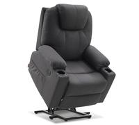 M MCombo Fauteuil Relax avec Aide à la levée électrique, Fauteuil Relax avec Fonction Inclinaison jusqu'à 140°, Massage et Chauffage, avec Port USB, 7040 (Gris foncé-Microfibre)