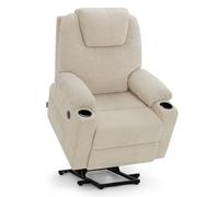 M MCombo Fauteuil Relax avec Aide à la levée électrique, Fauteuil Relax avec Fonction Inclinaison jusqu'à 140°, Massage et Chauffage, avec Port USB, 7040 (Beige-Tissu)