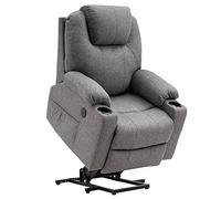 M MCombo Fauteuil Relax avec Aide à la levée électrique, Fauteuil Relax avec Fonction Inclinaison jusqu'à 140°, Massage et Chauffage, avec Port USB, 7040 (Gris-Tissu)