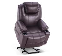 M MCombo Fauteuil Relax avec Aide à la levée électrique, Fauteuil Relax avec Fonction Inclinaison jusqu'à 140°, Massage et Chauffage, avec Port USB, 7040 (Marron-Similicuir)