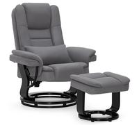 M MCombo Fauteuil relax avec fonction chaise longue, fauteuil de lecture, fauteuil TV pivotant à 360°, avec pouf, avec coussin & poche latérale, 9099 (Gris-Microfibre)