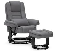 M MCombo Fauteuil Relax avec Fonction inclinable, Fauteuil de Lecture, pivotant à 360°, avec Pouf, Coussin et Poche latérale, jusqu'à 120 kg, pour Le Salon, 9099 (Microfibre Gris)