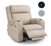 M MCombo Fauteuil Relax Électrique avec Haut-Parleur Bluetooth - Fauteuil de Télévision avec Fonction Allongée & Appuie-tête Réglable, Fauteuil Massant Système Sonore, Fauteuil Musique 7053 (Beige)