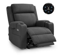 M MCombo Fauteuil Relax Électrique avec Haut-parleurs Bluetooth - Fauteuil de Télévision avec Fonction Allongée et Appuie-tête Réglable, Fauteuil Massant Système Sonore 7053 (Gris Foncé-Microfibre)