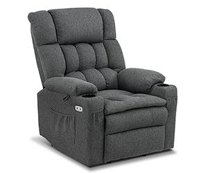 M MCombo Fauteuil TV 3-Moteurs avec Aide au Relèvement Électrique, Dossier, Appuie-Tête & Repose-Pieds Réglables Séparément, Fonction Allongée 165° 7546 (Tissu-Gris)